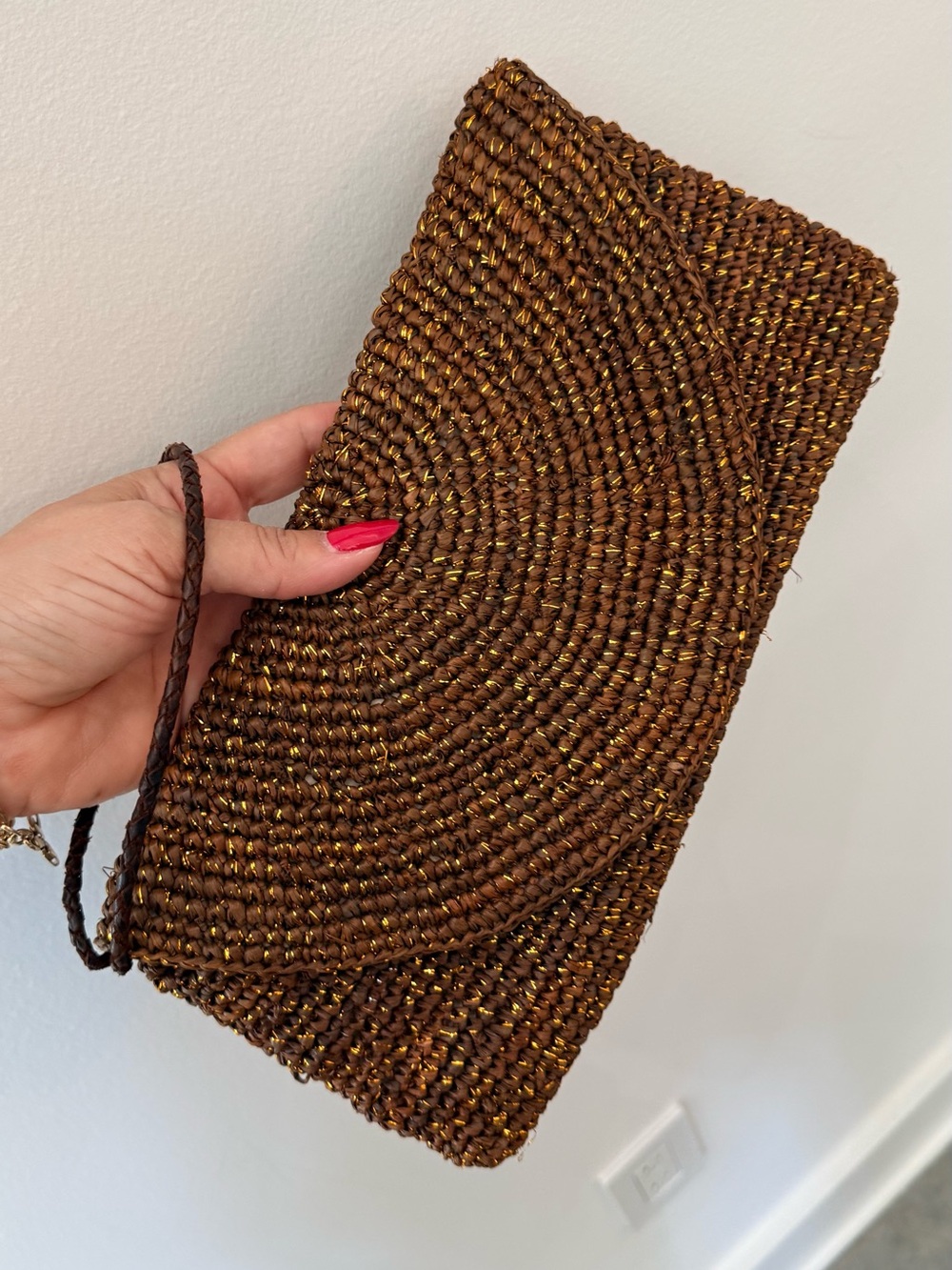 Mar Y Sol Woven Brown Straw Clutch with Metallic Accent - Women's Bag